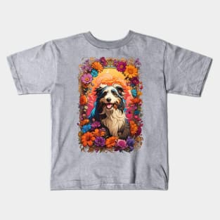 Cute Alaskan Malamute dog retro vintage floral design Kids T-Shirt